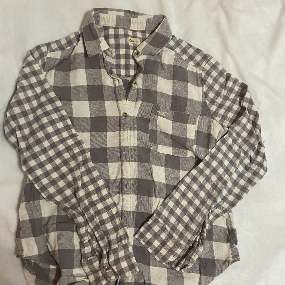 Girls Hollister green and white Plad button up